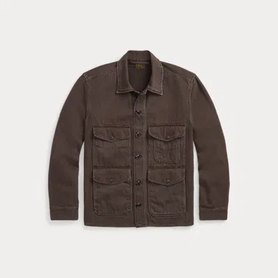 Double Rl Twill Utility Shirt Jacket In Dark Brown