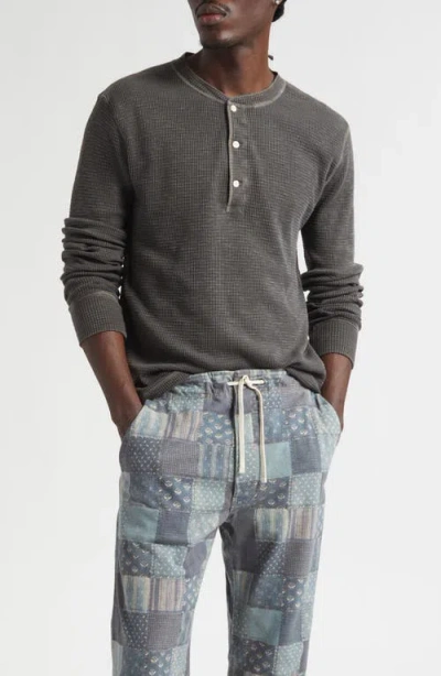 Double Rl Waffle Knit Long Sleeve Henley In Gray