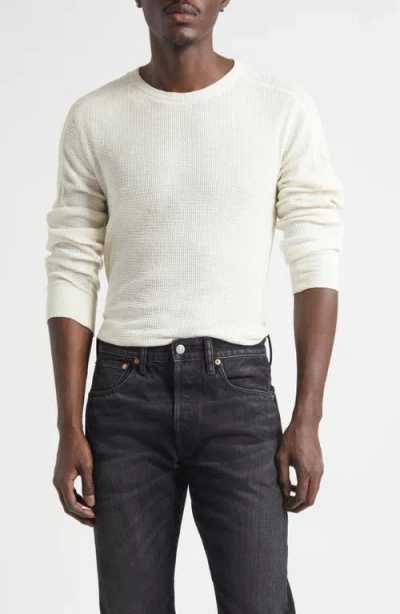 Double Rl Waffle Stitch Long Sleeve Cotton Crewneck T-shirt In White