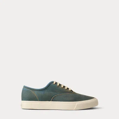 Double Rl Washed Canvas Sneaker In Faded Blue