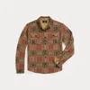 Double Rl Matlock Geo Pattern Knit Wool Button-up Shirt Jacket In Red/black/tan