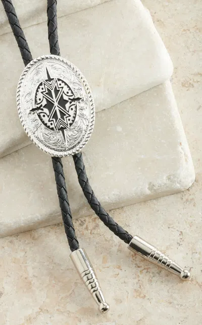 Double S M&f Silver & Black Aztec Oval Bolo Tie In Metallic