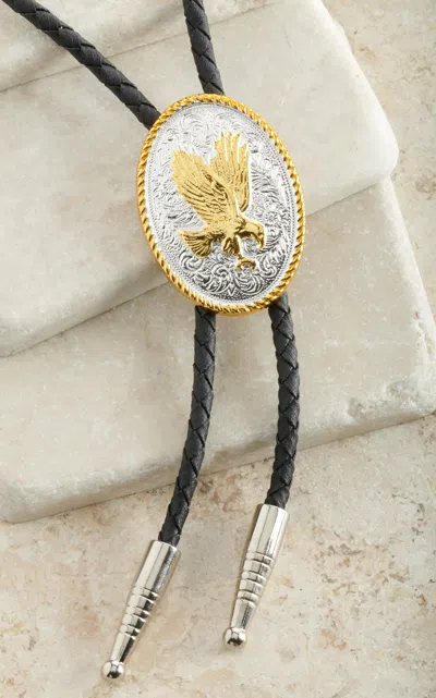 Double S M&f Western Silver & Gold With Eagle Center Oval Bolo Tie