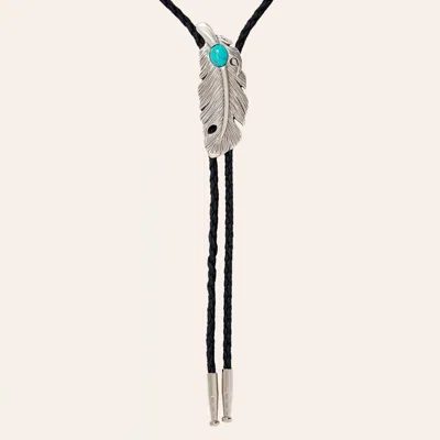 Double S Silver & Turquoise Feather Stone Bolo Tie In Multi