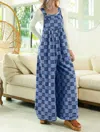 Double Take Checkered Sleeveless Wide Leg Denim Jumpsuit In Medium