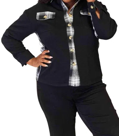 Double Take Chic Plaid Drop Shoulder Jacket In Black