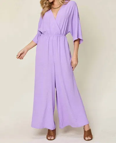 Double Take Chic Surplice Wide Leg Jumpsuit In Lavender In Purple