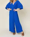 Double Take Chic Surplice Wide Leg Jumpsuit In Royal Blue In Multi