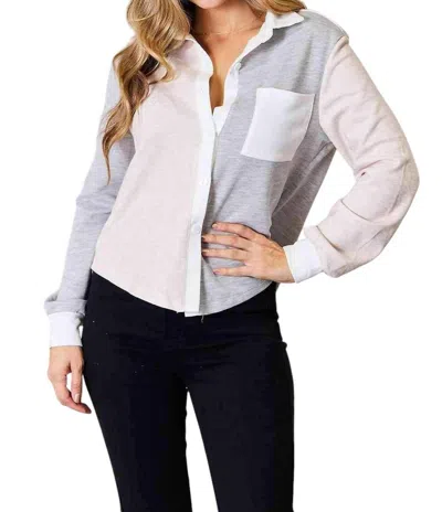 Double Take Contemporary Chic Color Block Top In Light Gray In Multi