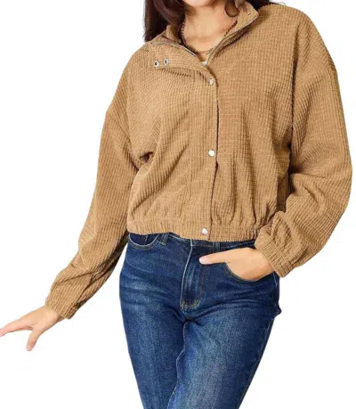 Double Take Cozy Chic Long Sleeve Jacket In Camel In Brown