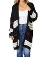 Double Take Cozy Striped Ribbed Drop Shoulder Sweater In Black In Black