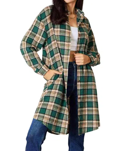 Double Take Effortlessly Elegant Plaid Collared Shirt In Green