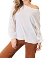 Double Take Eyelet Elegance Drop Shoulder Blouse In White In White