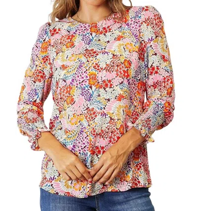 Double Take Floral Elegance Puff Sleeve Blouse In Purple
