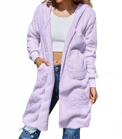 Double Take Full Size Hooded Teddy Bear Jacket With Thumbholes In Lavender