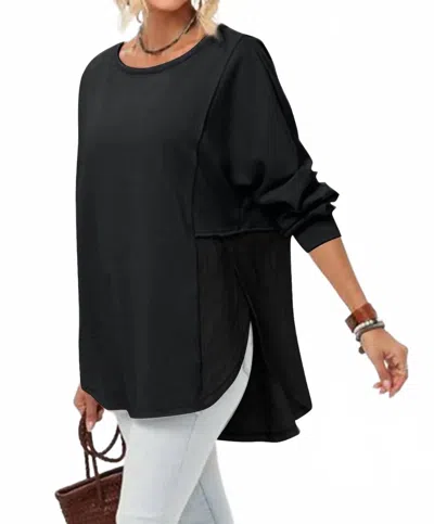 Double Take Full Size Long Sleeve High-low T-shirt In Black