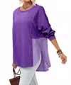 Double Take Full Size Long Sleeve High-low T-shirt In Purple