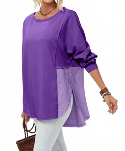 Double Take Full Size Long Sleeve High-low T-shirt In Purple