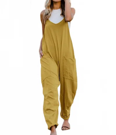 Double Take Full Size Sleeveless V-neck Pocketed Jumpsuit In Yellow