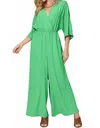Double Take Full Size Surplice Wide Leg Jumpsuit In Mid Green In Multi