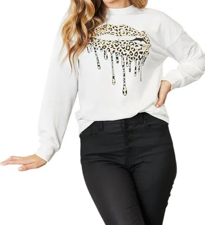 Double Take Love Graphic Dropped Shoulder Sweatshirt In White