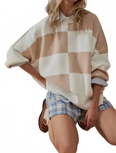 Double Take Oversized Color Block Sweater In Tan