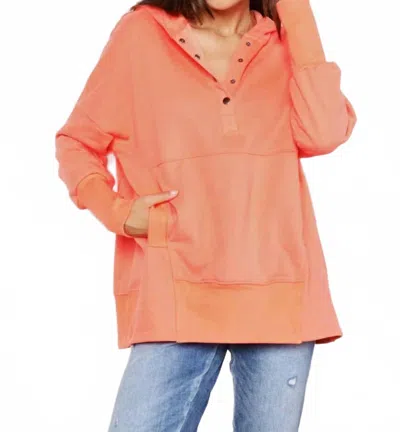 Double Take Quarter-snap Dropped Shoulder Hoodie In Tangerine