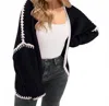 Double Take Sage Open Front Cardigan In Black In Black