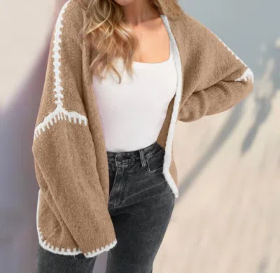 Double Take Sage Open Front Cardigan In Tan In Multi