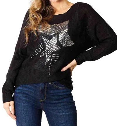 Double Take Shimmering Sequin Dolman Sweater In Black