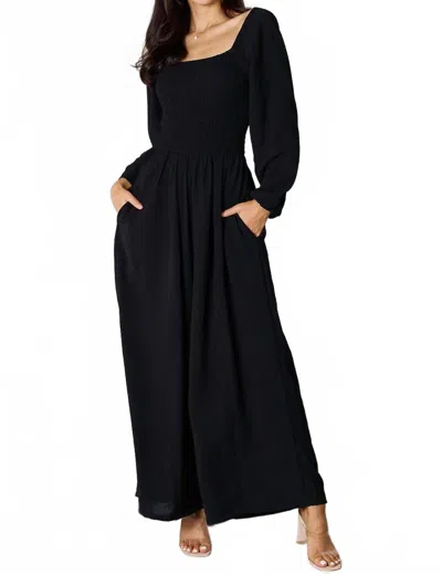 Double Take Square Neck Jumpsuit With Pockets In Black