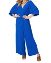 Double Take Surplice Wide Leg Jumpsuit In Blue