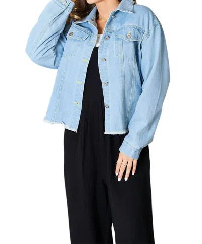 Double Take Trendy Denim Jacket With Raw Hem In Light Blue