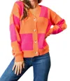 Double Take Woven Right Checkered Cardigan In Hot Pink In Pink