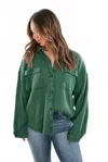 Double Zero Button Top Shacket In Green