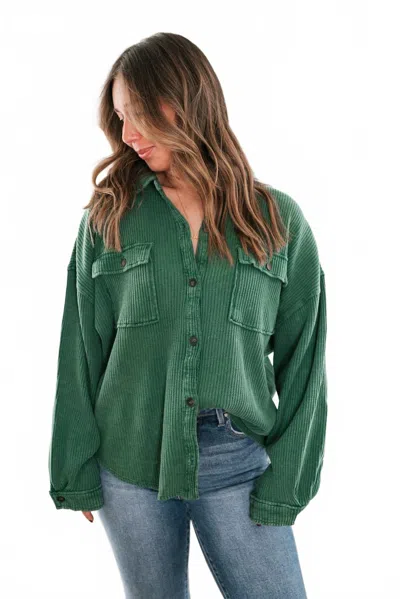 Double Zero Button Top Shacket In Green