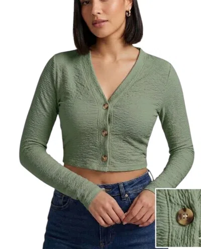 Double Zero Classic Crop Button Down Top In Sage Green