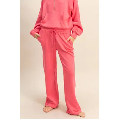 Double Zero Double Knit High-waist Wide-leg Drawstring Sweatpants In Taffy Pink In Red