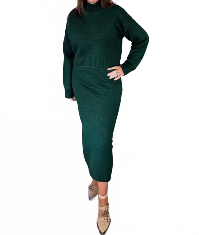 Double Zero Goddess Long Sleeve Sweater And Midi Skirt Set In Green