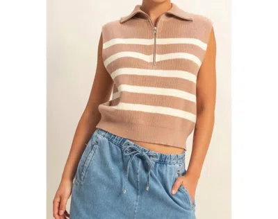 Double Zero Half Zipper Vest In Taupe Cream In Multi