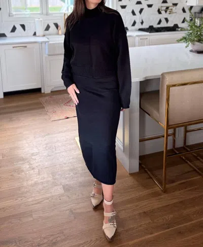 Double Zero Infinite Long Sleeve Sweater And Midi Skirt Set In Black