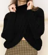 Double Zero Kelsey High Neck Twisted Front Sweater In Black