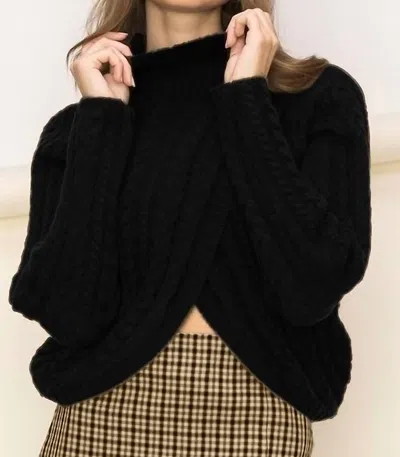 Double Zero Kelsey High Neck Twisted Front Sweater In Black