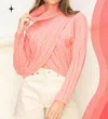 Double Zero Kelsey High Neck Twisted Front Sweater In Pink