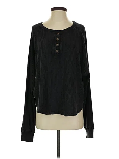 Pre-owned Double Zero Long Sleeve Henley Shirt In Black