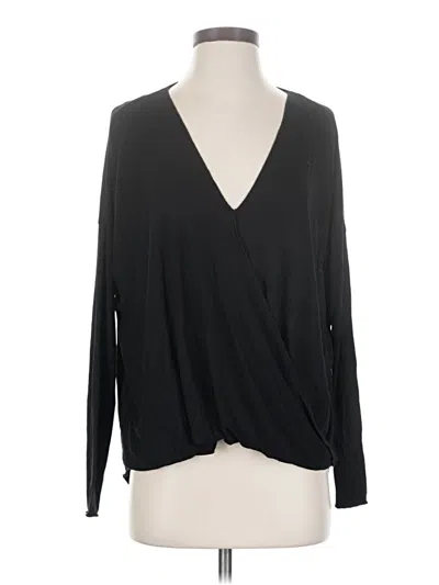 Pre-owned Double Zero Long Sleeve Top Black Plunge Neckline Tops