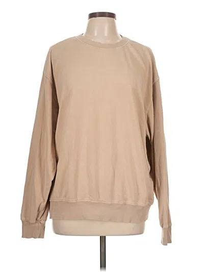 Pre-owned Double Zero Long Sleeve Top Tan Crew Neck Tops In Brown