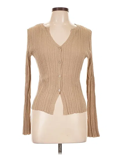 Pre-owned Double Zero Long Sleeve Top Tan Plunge Neckline Tops
