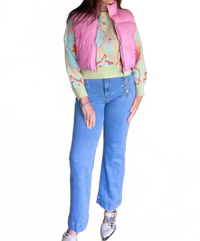Double Zero Petal Puff Zip Up Vest In Pink