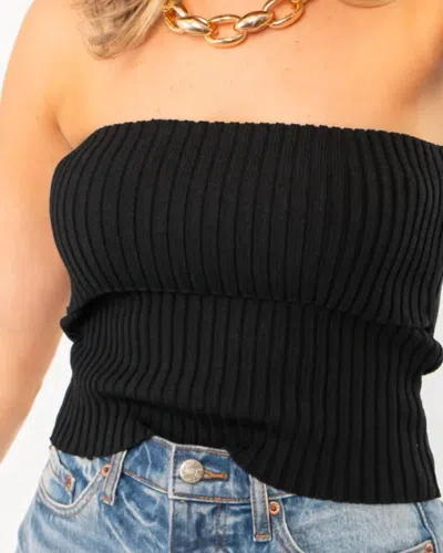 Double Zero Ribbed Fold Over Tube Top In Black In Blue